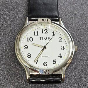 Vintage Time Quartz Watch Stainless Steel Back Black Leather Band CM2233
